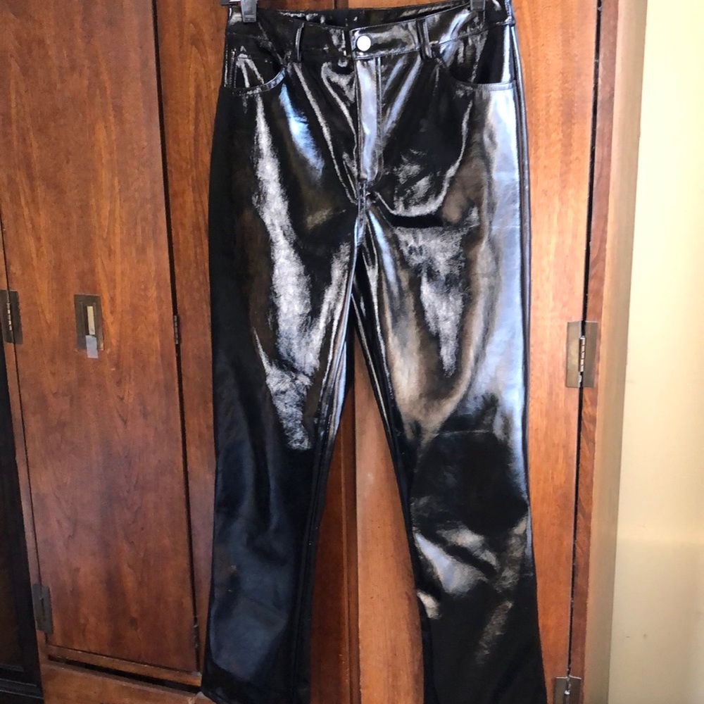 New Look Black Vinyl Leather Look Trousers